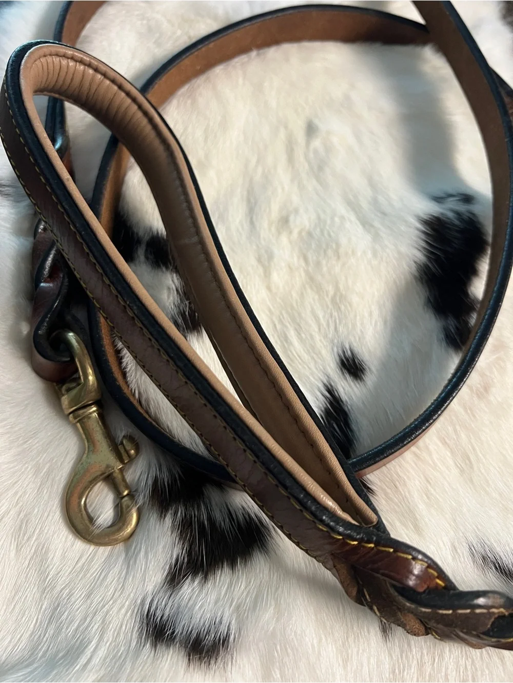 Braided Leather Dog Leash in Brown with Brass Hardware